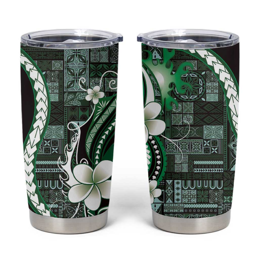 Samoa Siapo Tribal Pattern Tumbler Cup Forest Green Polynesian Plumeria Tapa Motif