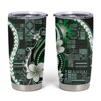 Samoa Siapo Tribal Pattern Tumbler Cup Forest Green Polynesian Plumeria Tapa Motif