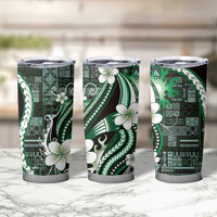 Samoa Siapo Tribal Pattern Tumbler Cup Forest Green Polynesian Plumeria Tapa Motif