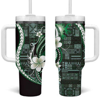 Samoa Siapo Tribal Pattern Tumbler With Handle Forest Green Polynesian Plumeria Tapa Motif