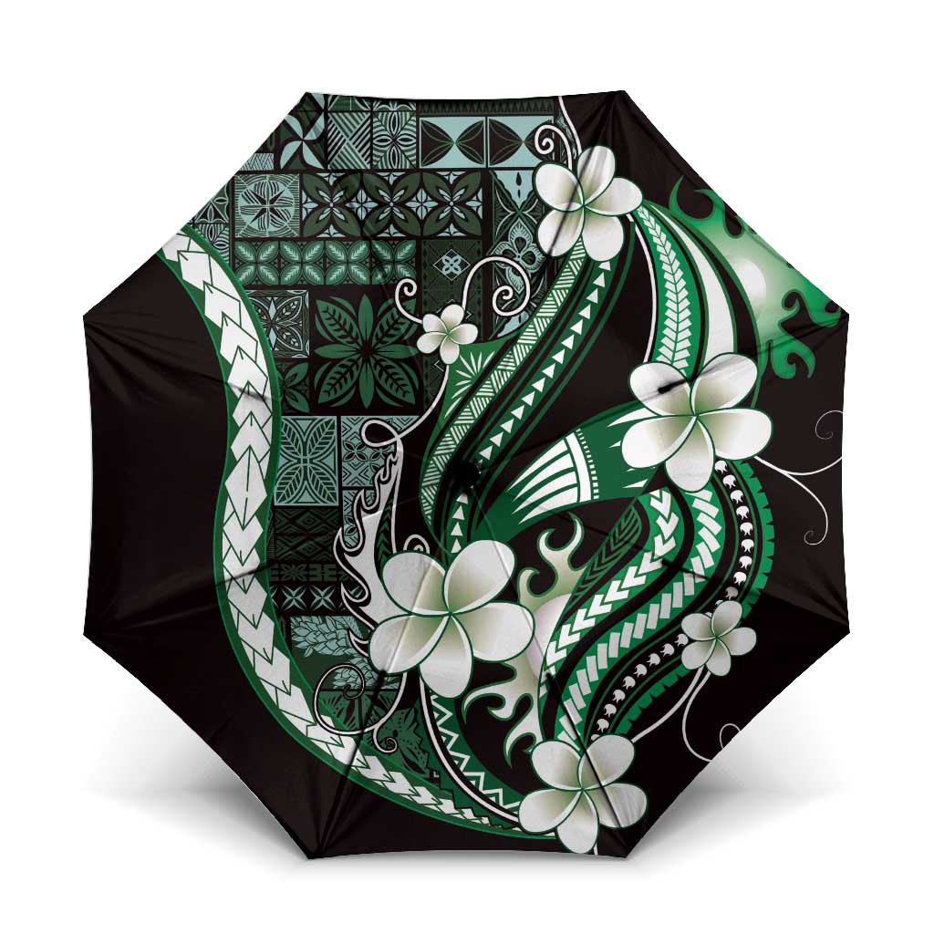 Samoa Siapo Tribal Pattern Umbrella Forest Green Polynesian Plumeria Tapa Motif LT9 One Size Folded 11.42 inch Opened Diameter 37.4 inch Green - Polynesian Pride