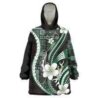 Samoa Siapo Tribal Pattern Wearable Blanket Hoodie Forest Green Polynesian Plumeria Tapa Motif LT9 One Size Green - Polynesian Pride