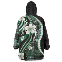 Samoa Siapo Tribal Pattern Wearable Blanket Hoodie Forest Green Polynesian Plumeria Tapa Motif LT9 - Polynesian Pride