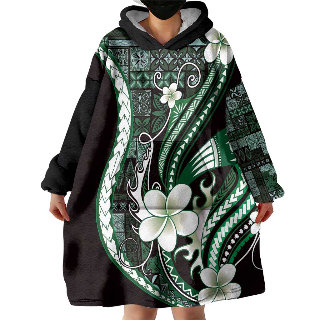 Samoa Siapo Tribal Pattern Wearable Blanket Hoodie Forest Green Polynesian Plumeria Tapa Motif LT9 - Polynesian Pride