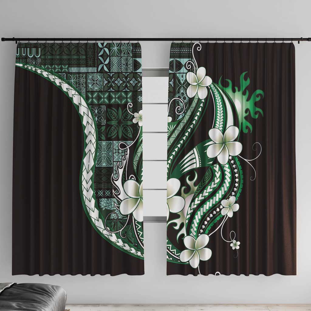 Samoa Siapo Tribal Pattern Window Curtain Forest Green Polynesian Plumeria Tapa Motif LT9 With Hooks Green - Polynesian Pride