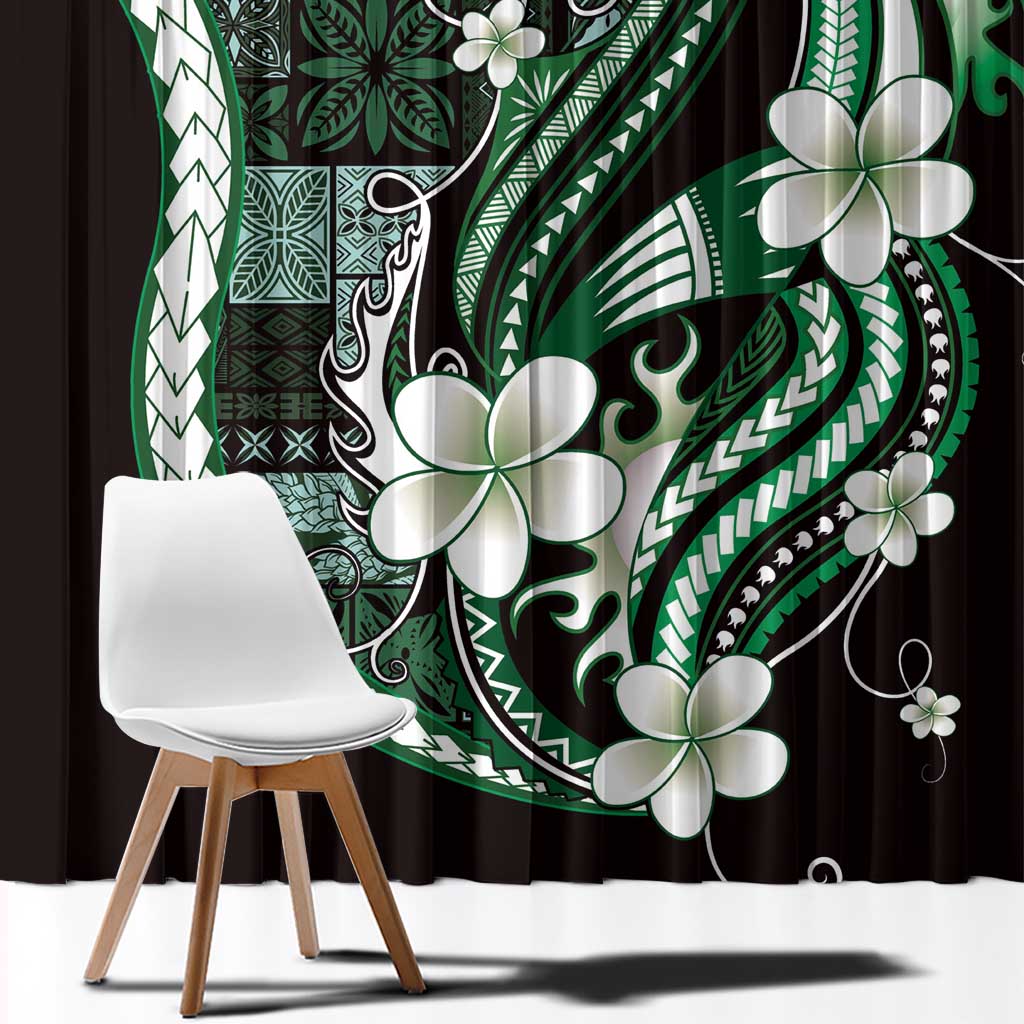 Samoa Siapo Tribal Pattern Window Curtain Forest Green Polynesian Plumeria Tapa Motif LT9 - Polynesian Pride