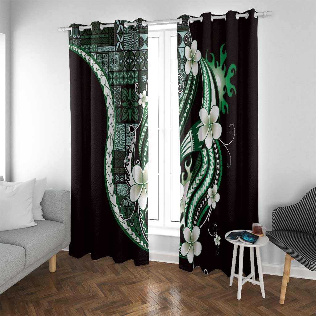 Samoa Siapo Tribal Pattern Window Curtain Forest Green Polynesian Plumeria Tapa Motif LT9 With Grommets Green - Polynesian Pride