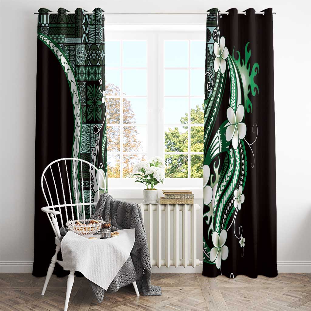 Samoa Siapo Tribal Pattern Window Curtain Forest Green Polynesian Plumeria Tapa Motif LT9 - Polynesian Pride