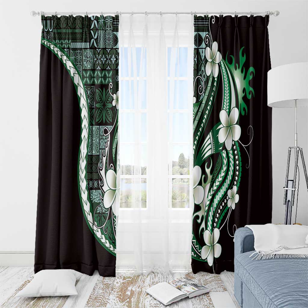 Samoa Siapo Tribal Pattern Window Curtain Forest Green Polynesian Plumeria Tapa Motif LT9 - Polynesian Pride