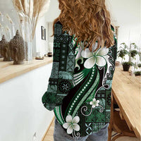 Samoa Siapo Tribal Pattern Women Casual Shirt Forest Green Polynesian Plumeria Tapa Motif LT9 - Polynesian Pride
