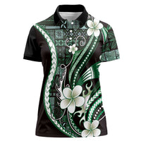 Samoa Siapo Tribal Pattern Women Polo Shirt Forest Green Polynesian Plumeria Tapa Motif LT9 Female Green - Polynesian Pride
