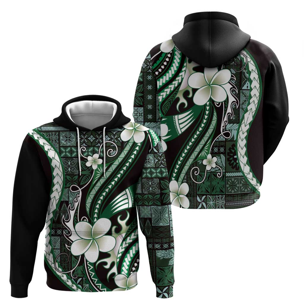 Samoa Siapo Tribal Pattern Zip Hoodie Forest Green Polynesian Plumeria Tapa Motif LT9 - Polynesian Pride