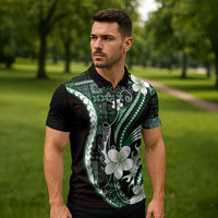 Samoa Siapo Tribal Pattern Zipper Polo Shirt Forest Green Polynesian Plumeria Tapa Motif LT9 - Polynesian Pride