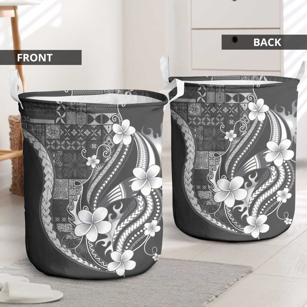 Samoa Siapo Tribal Pattern Laundry Basket Light Gray Polynesian Plumeria Tapa Motif LT9 - Polynesian Pride