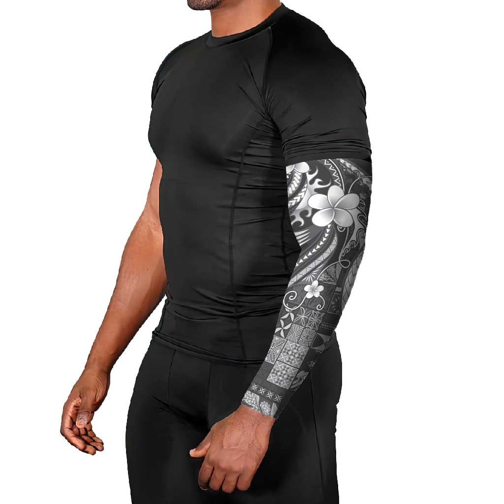 Samoa Siapo Tribal Pattern Arm Sleeves Light Gray Polynesian Plumeria Tapa Motif LT9 - Polynesian Pride