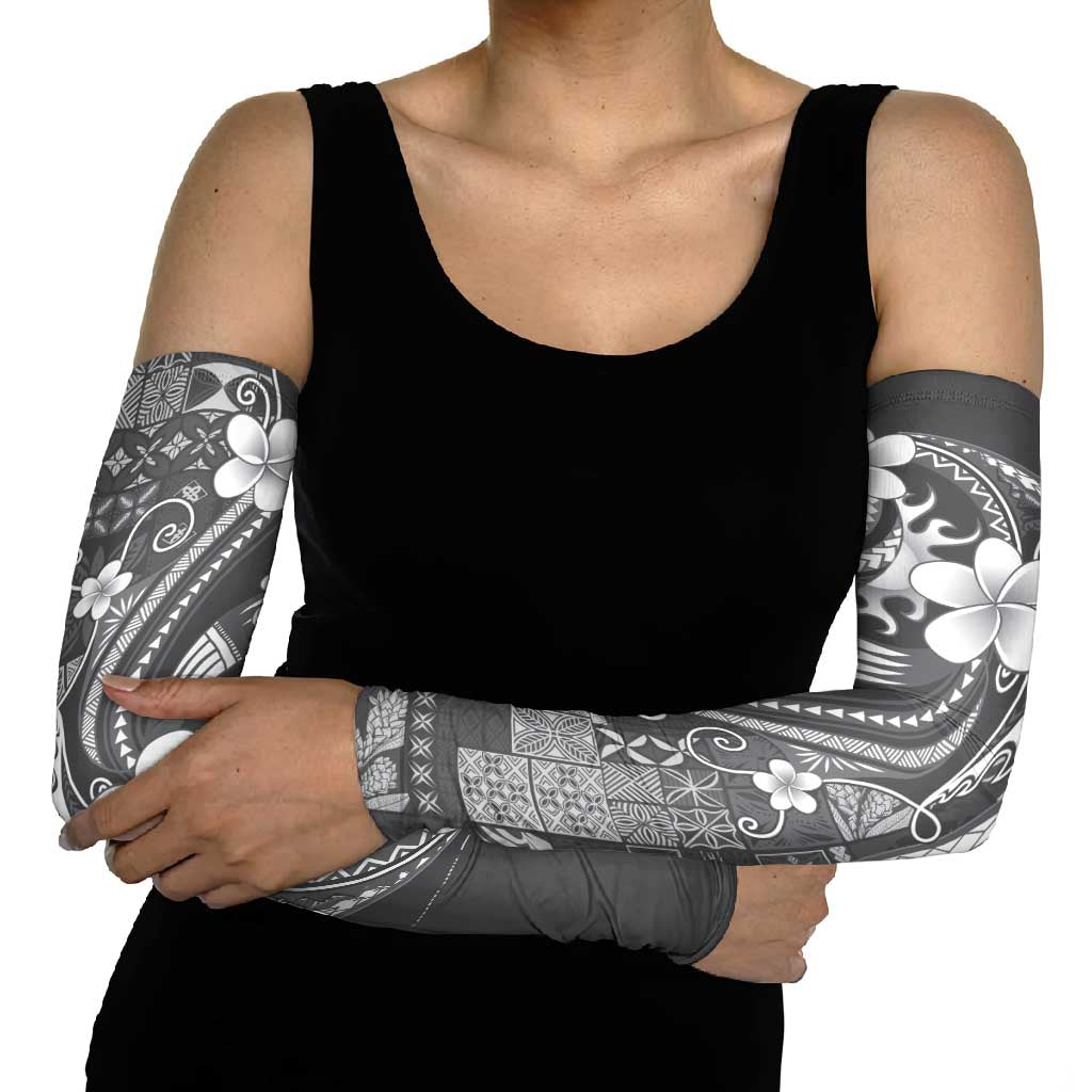Samoa Siapo Tribal Pattern Arm Sleeves Light Gray Polynesian Plumeria Tapa Motif LT9 - Polynesian Pride