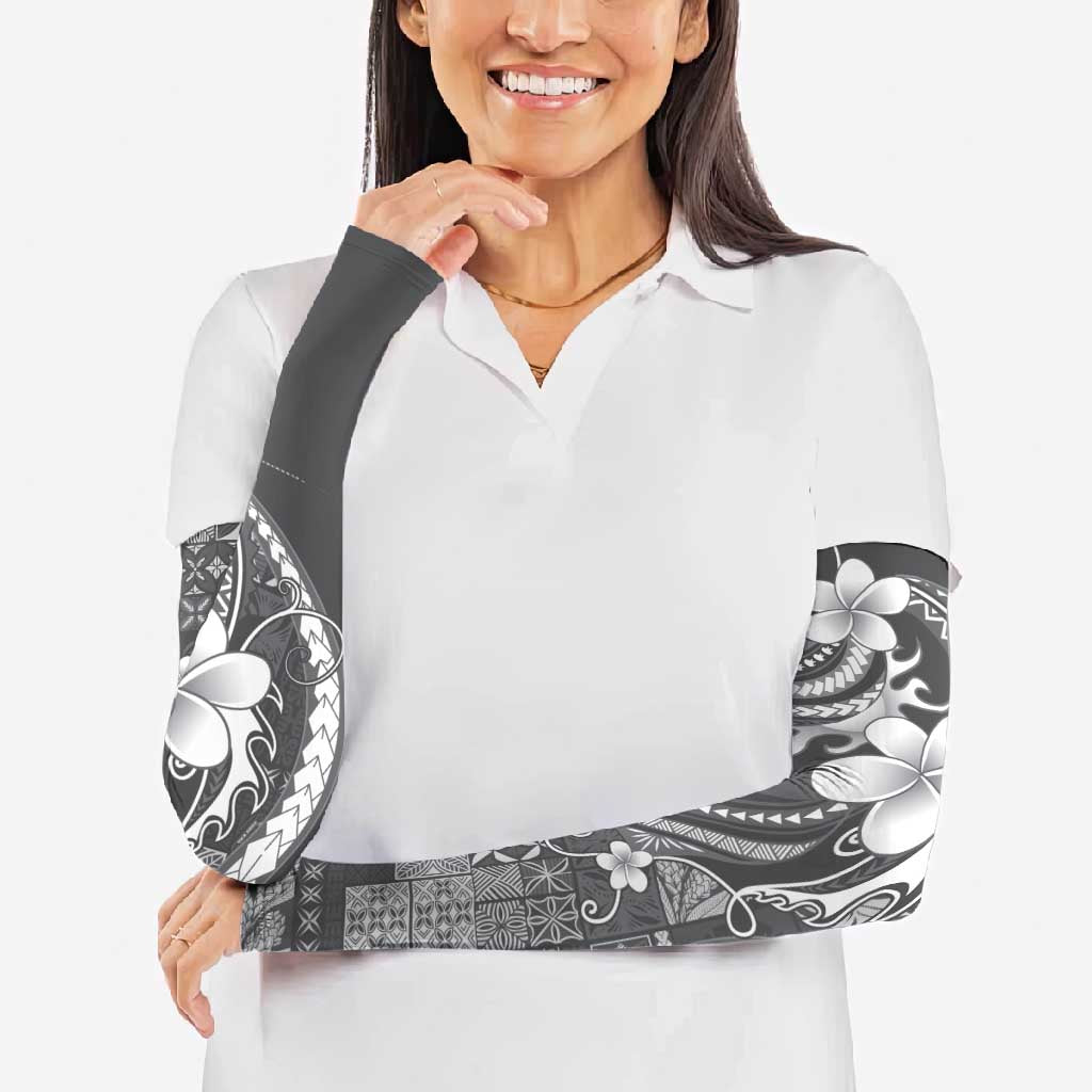 Samoa Siapo Tribal Pattern Arm Sleeves Light Gray Polynesian Plumeria Tapa Motif LT9 - Polynesian Pride