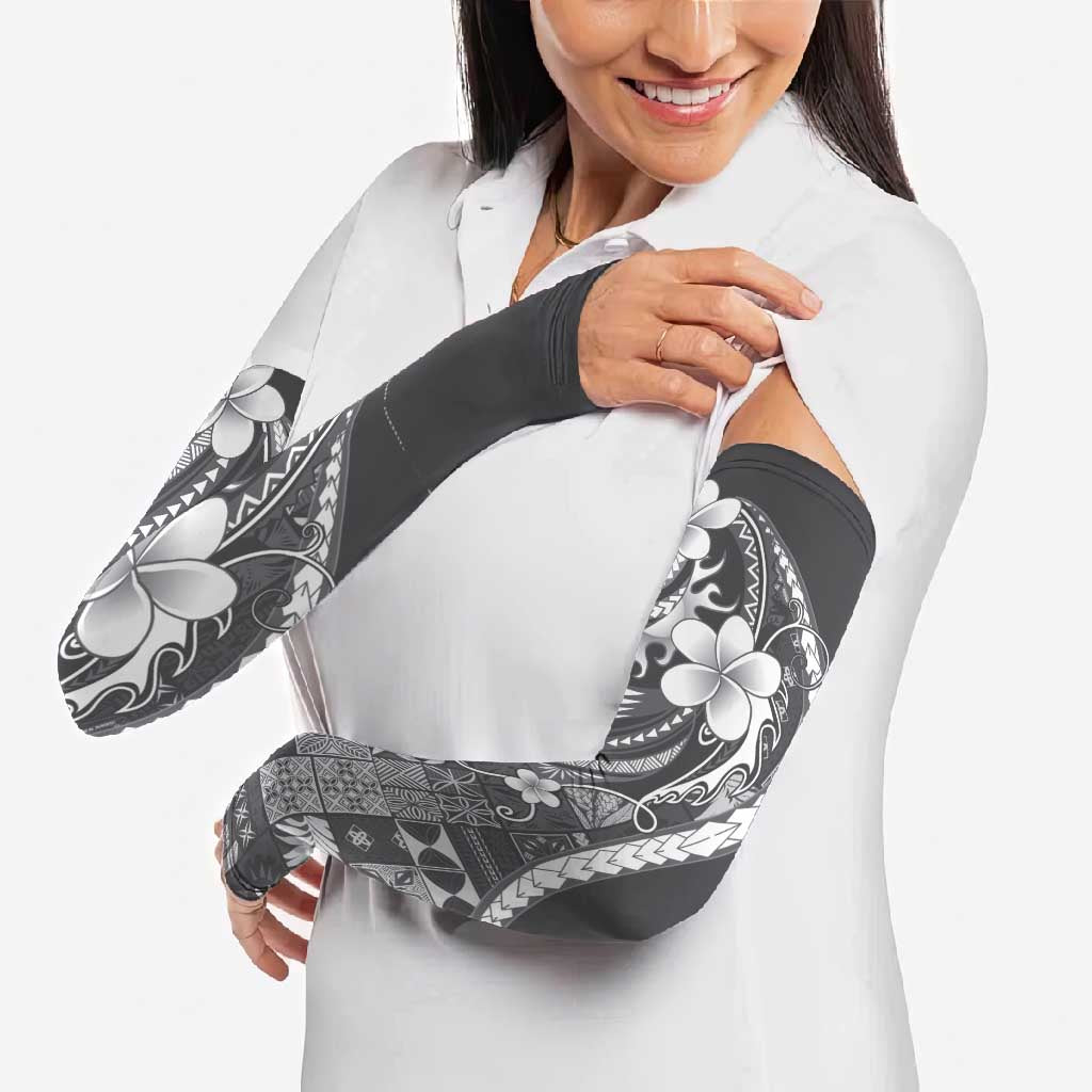 Samoa Siapo Tribal Pattern Arm Sleeves Light Gray Polynesian Plumeria Tapa Motif LT9 - Polynesian Pride