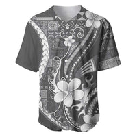 Samoa Siapo Tribal Pattern Baseball Jersey Light Gray Polynesian Plumeria Tapa Motif