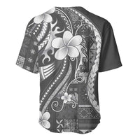Samoa Siapo Tribal Pattern Baseball Jersey Light Gray Polynesian Plumeria Tapa Motif