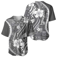 Samoa Siapo Tribal Pattern Baseball Jersey Light Gray Polynesian Plumeria Tapa Motif