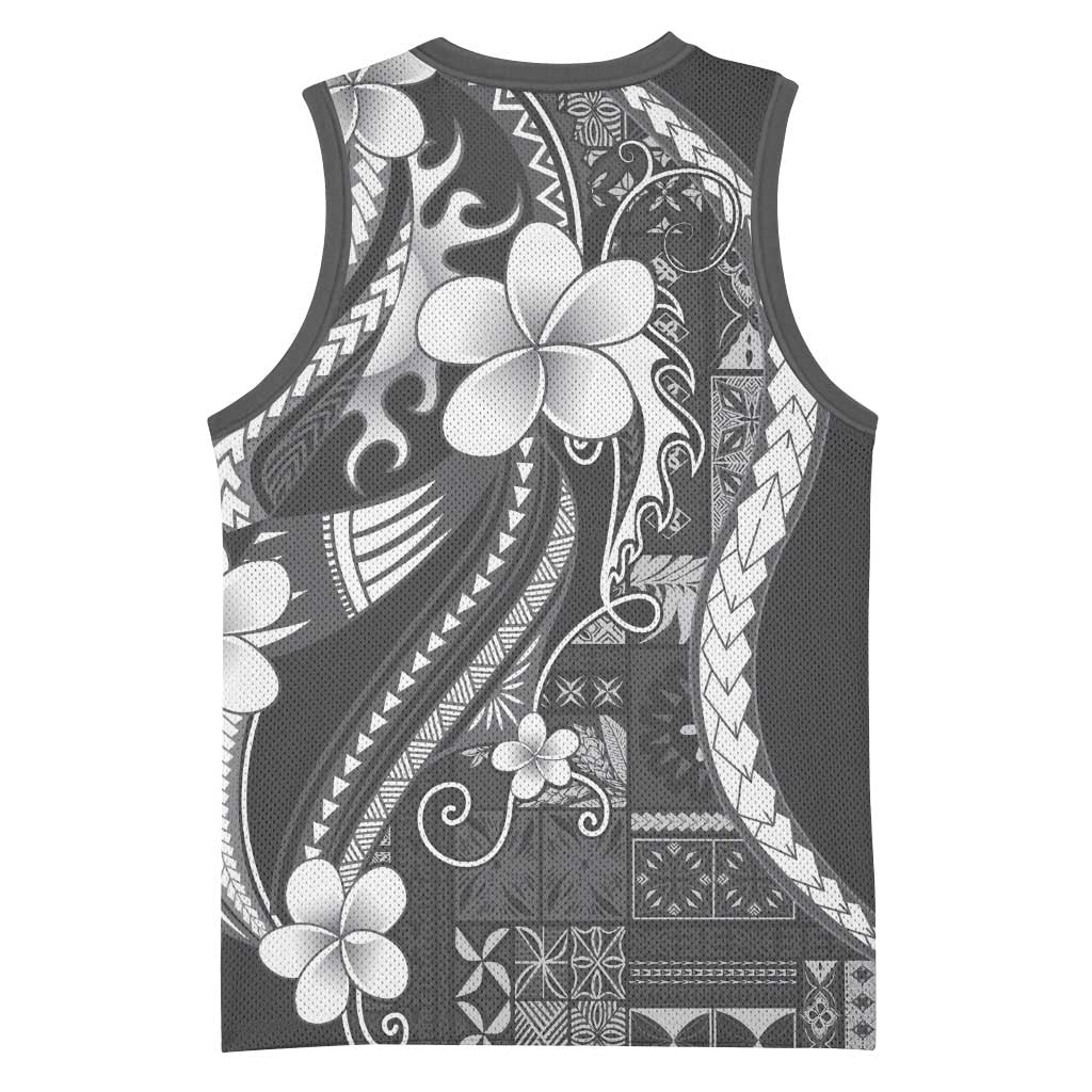 Samoa Siapo Tribal Pattern Basketball Jersey Light Gray Polynesian Plumeria Tapa Motif LT9 - Polynesian Pride
