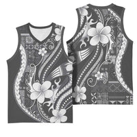 Samoa Siapo Tribal Pattern Basketball Jersey Light Gray Polynesian Plumeria Tapa Motif LT9 - Polynesian Pride