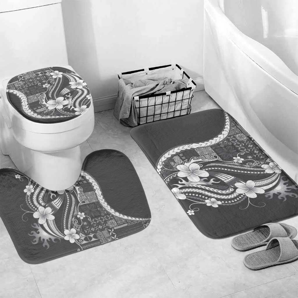 Samoa Siapo Tribal Pattern Bathroom Set Light Gray Polynesian Plumeria Tapa Motif LT9 Mat Set Only (3 pcs) One Size Gray - Polynesian Pride