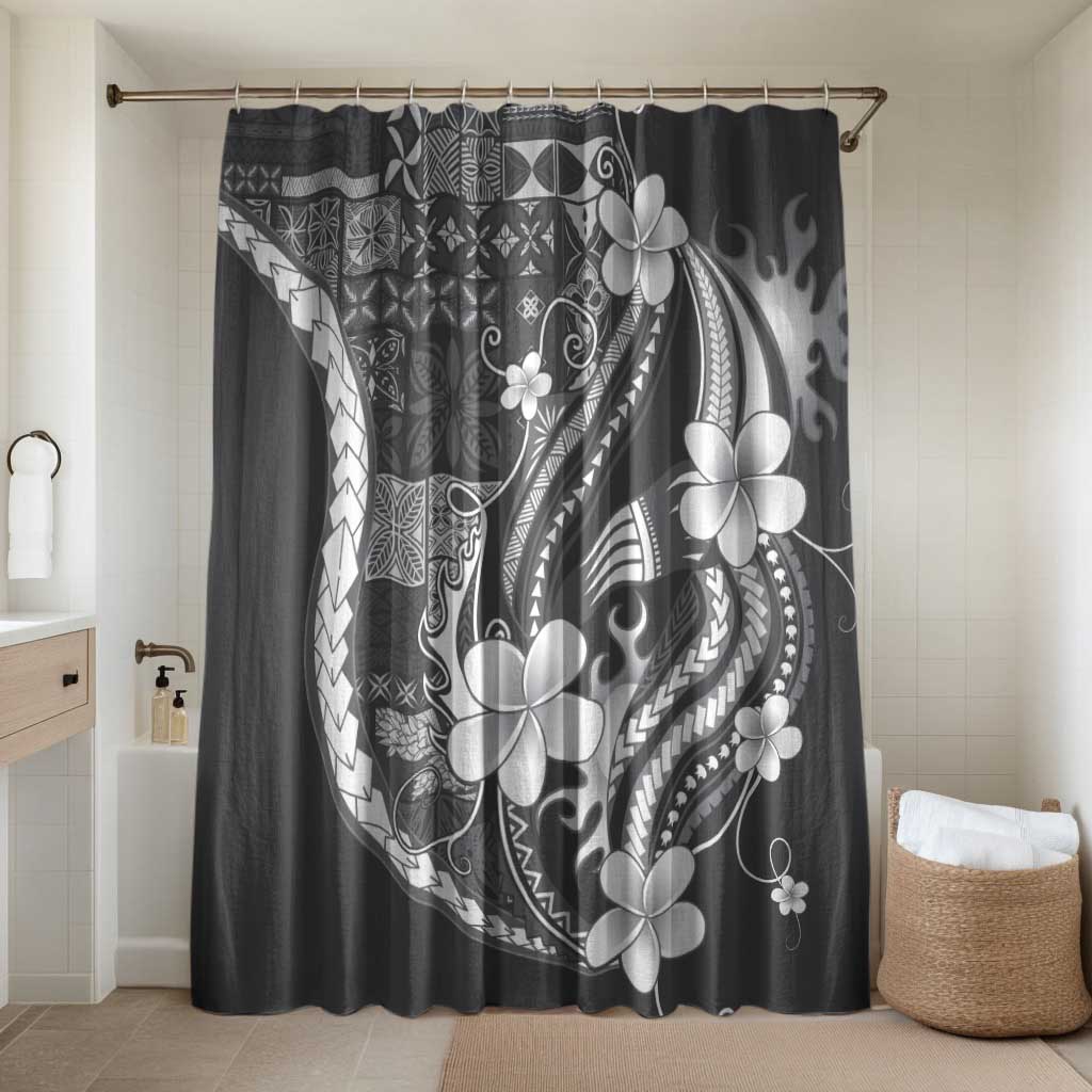 Samoa Siapo Tribal Pattern Bathroom Set Light Gray Polynesian Plumeria Tapa Motif LT9 Shower Curtain Only Gray - Polynesian Pride