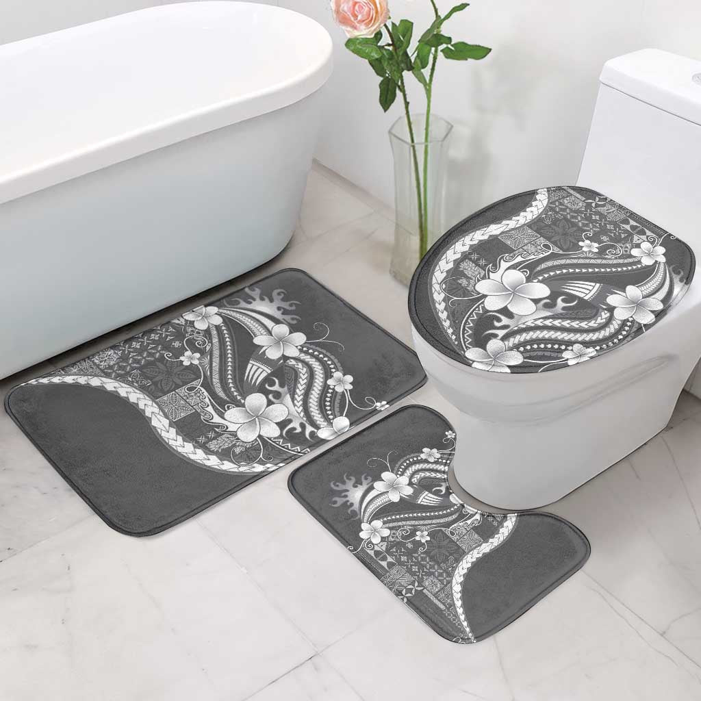 Samoa Siapo Tribal Pattern Bathroom Set Light Gray Polynesian Plumeria Tapa Motif LT9 - Polynesian Pride