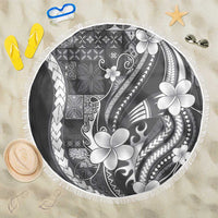 Samoa Siapo Tribal Pattern Beach Blanket Light Gray Polynesian Plumeria Tapa Motif LT9 One Size 150cm Gray - Polynesian Pride