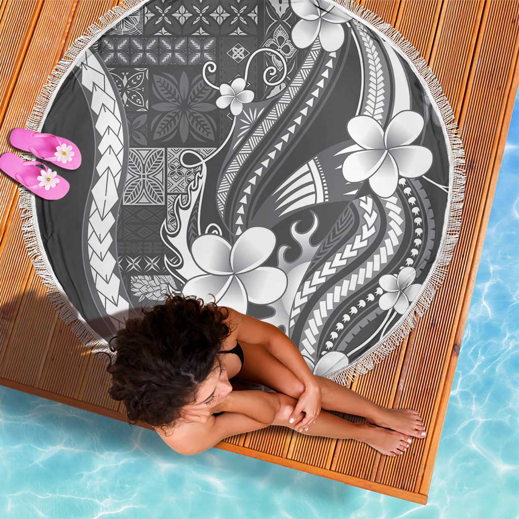 Samoa Siapo Tribal Pattern Beach Blanket Light Gray Polynesian Plumeria Tapa Motif LT9 - Polynesian Pride