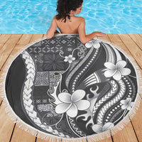 Samoa Siapo Tribal Pattern Beach Blanket Light Gray Polynesian Plumeria Tapa Motif LT9 - Polynesian Pride