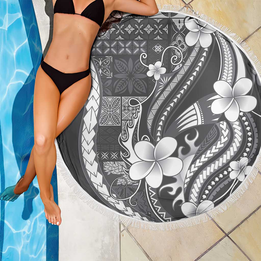 Samoa Siapo Tribal Pattern Beach Blanket Light Gray Polynesian Plumeria Tapa Motif LT9 - Polynesian Pride