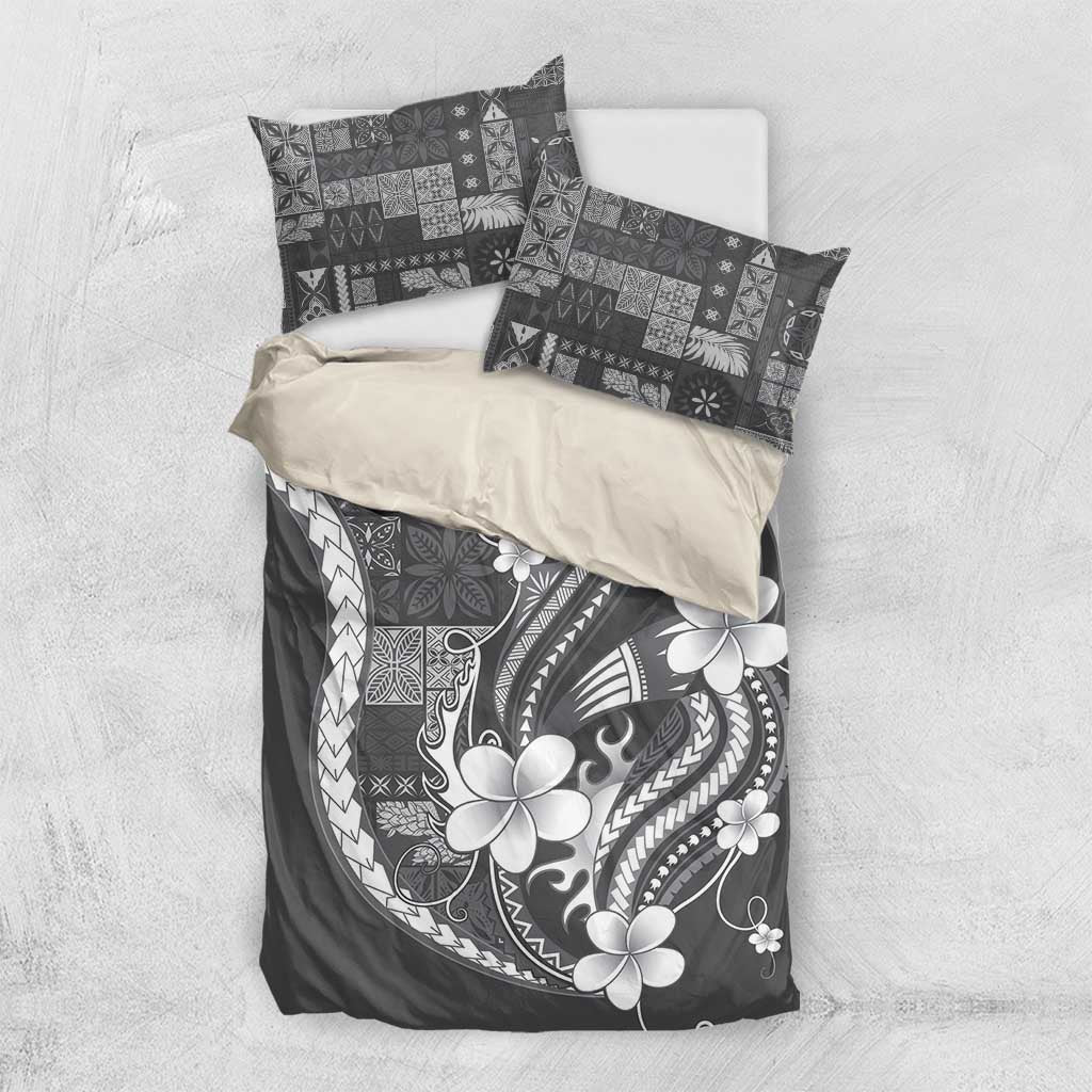 Samoa Siapo Tribal Pattern Bedding Set Light Gray Polynesian Plumeria Tapa Motif LT9 US Twin 172cm x 218cm Gray - Polynesian Pride