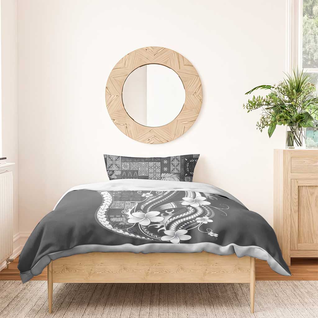 Samoa Siapo Tribal Pattern Bedding Set Light Gray Polynesian Plumeria Tapa Motif LT9 - Polynesian Pride