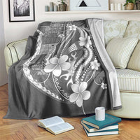 Samoa Siapo Tribal Pattern Blanket Light Gray Polynesian Plumeria Tapa Motif LT9 Gray - Polynesian Pride