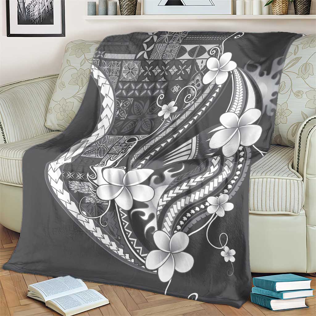 Samoa Siapo Tribal Pattern Blanket Light Gray Polynesian Plumeria Tapa Motif LT9 - Polynesian Pride
