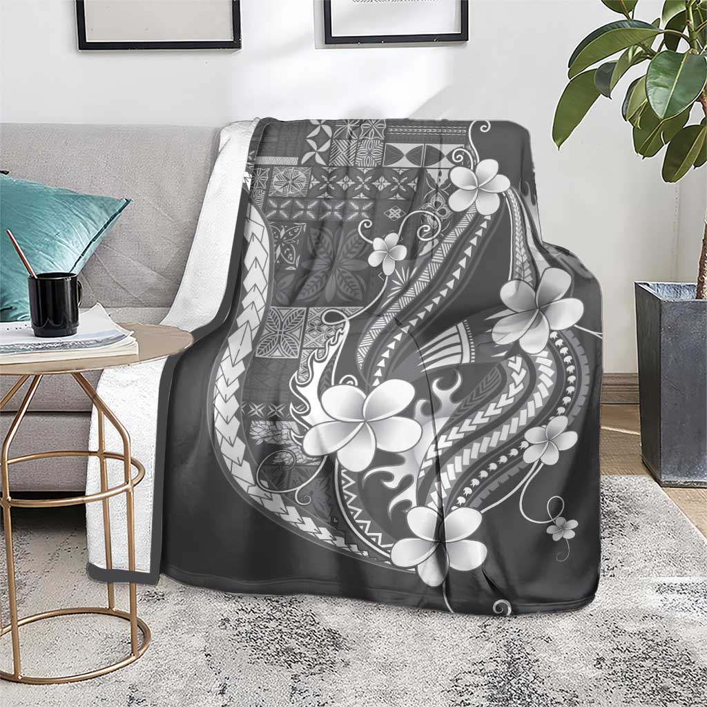Samoa Siapo Tribal Pattern Blanket Light Gray Polynesian Plumeria Tapa Motif LT9 - Polynesian Pride