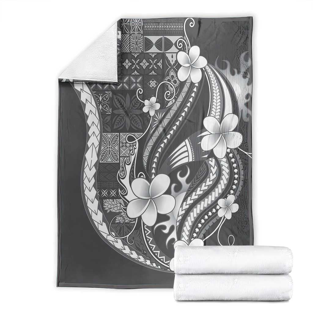 Samoa Siapo Tribal Pattern Blanket Light Gray Polynesian Plumeria Tapa Motif LT9 - Polynesian Pride