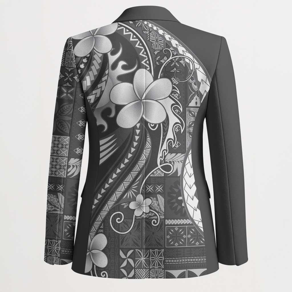 Samoa Siapo Tribal Pattern Blazer Light Gray Polynesian Plumeria Tapa Motif LT9 - Polynesian Pride