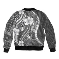 Samoa Siapo Tribal Pattern Bomber Jacket Light Gray Polynesian Plumeria Tapa Motif LT9 - Polynesian Pride