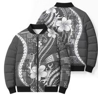Samoa Siapo Tribal Pattern Bomber Puffer Jacket Light Gray Polynesian Plumeria Tapa Motif LT9 - Polynesian Pride