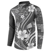 Samoa Siapo Tribal Pattern Button Sweatshirt Light Gray Polynesian Plumeria Tapa Motif LT9 - Polynesian Pride