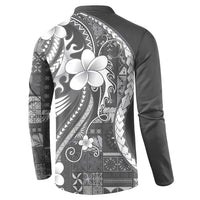 Samoa Siapo Tribal Pattern Button Sweatshirt Light Gray Polynesian Plumeria Tapa Motif LT9 - Polynesian Pride