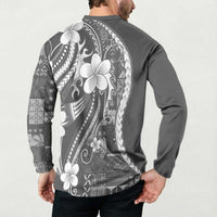 Samoa Siapo Tribal Pattern Button Sweatshirt Light Gray Polynesian Plumeria Tapa Motif LT9 - Polynesian Pride
