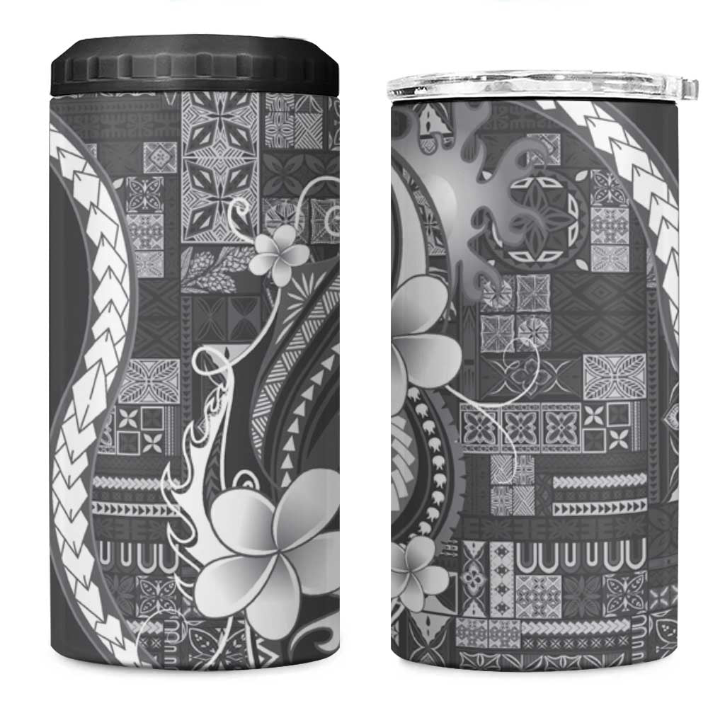 Samoa Siapo Tribal Pattern 4 in 1 Can Cooler Tumbler Light Gray Polynesian Plumeria Tapa Motif LT9 One Size: 16 oz Gray - Polynesian Pride