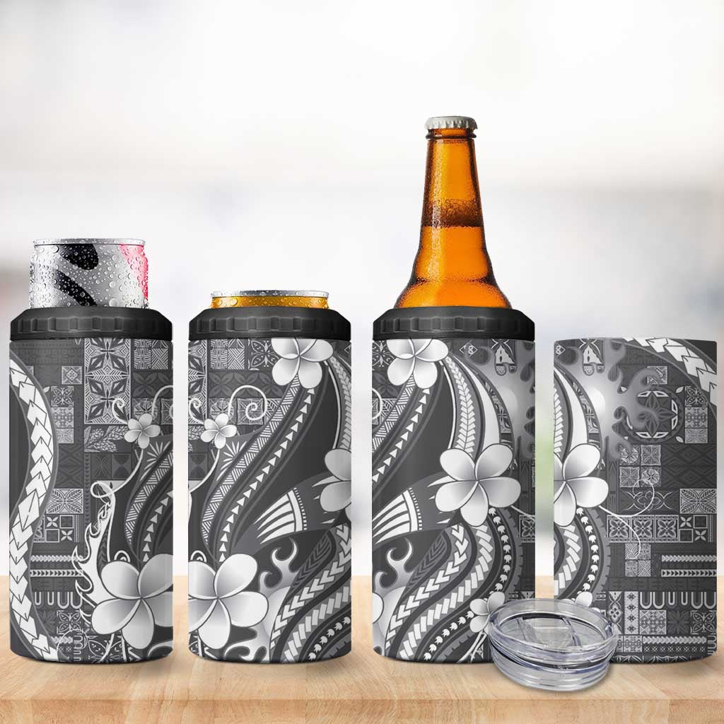 Samoa Siapo Tribal Pattern 4 in 1 Can Cooler Tumbler Light Gray Polynesian Plumeria Tapa Motif LT9 - Polynesian Pride