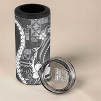 Samoa Siapo Tribal Pattern 4 in 1 Can Cooler Tumbler Light Gray Polynesian Plumeria Tapa Motif LT9 - Polynesian Pride