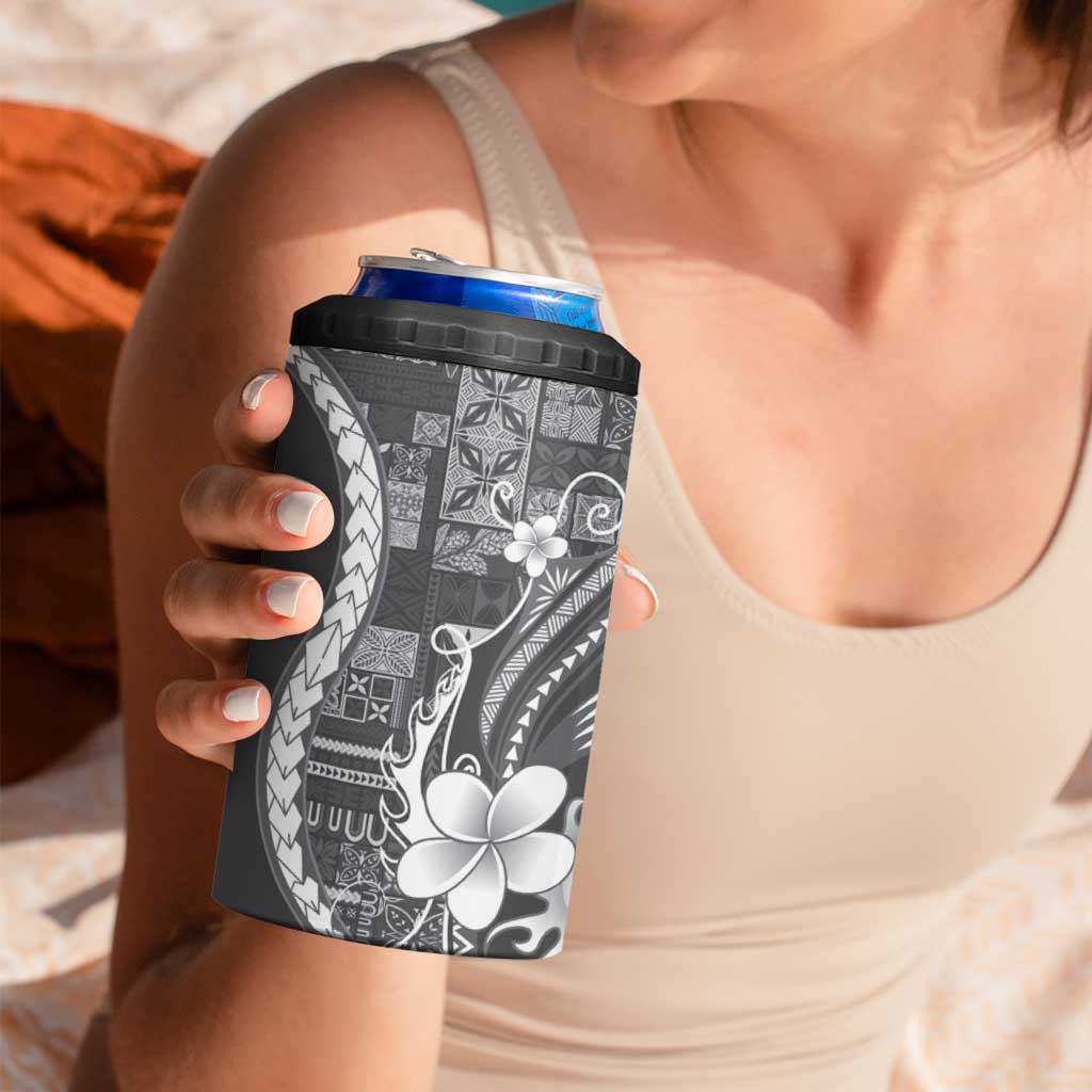 Samoa Siapo Tribal Pattern 4 in 1 Can Cooler Tumbler Light Gray Polynesian Plumeria Tapa Motif LT9 - Polynesian Pride